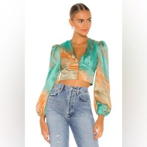 Superdown Eleen Blouson Top in Teal Multi Large